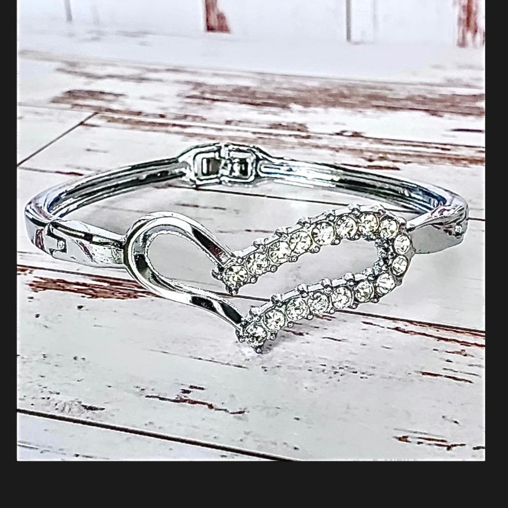 Crystal Heart Bangle Bracelet - Picture 2 of 2